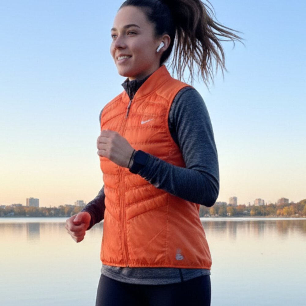 Nike Aeroloft 800 Down Running Vest Womens Medium Orange Puffer Goose Down M